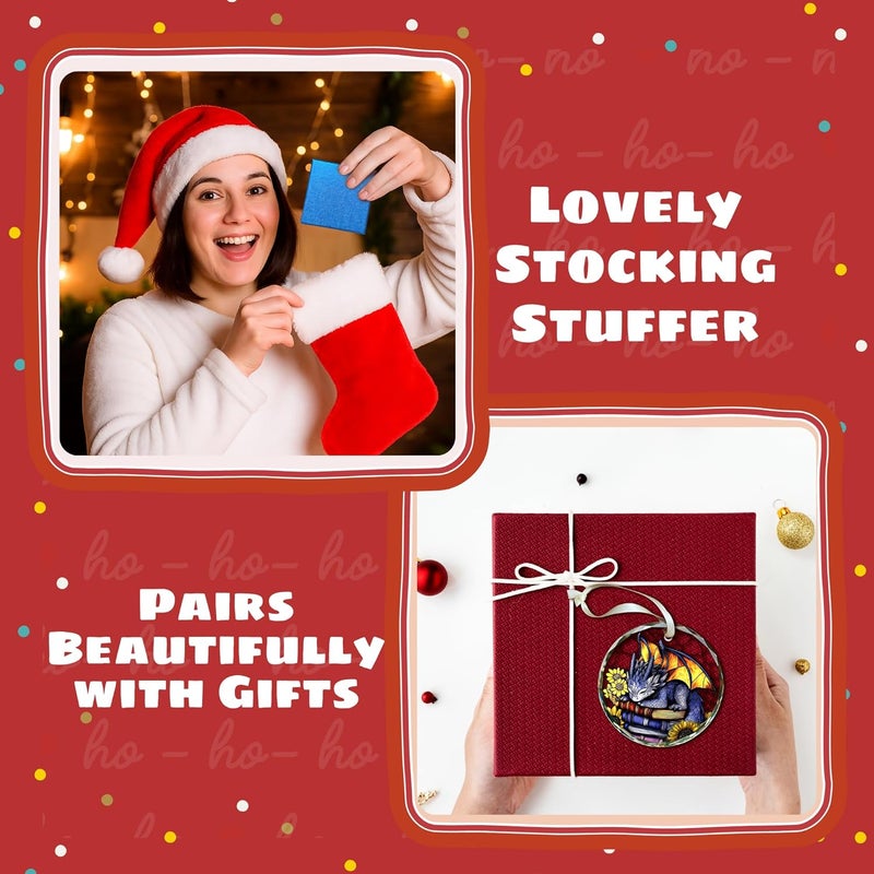 TEEBIM Dragon Ornament for Book Lover - Dragon Books Christmas Ornaments - Dragons Gifts for Women Men Lovers, Gifts for Book Lovers - Glass Christmas Tree Books Ornament 2025 - Image 5